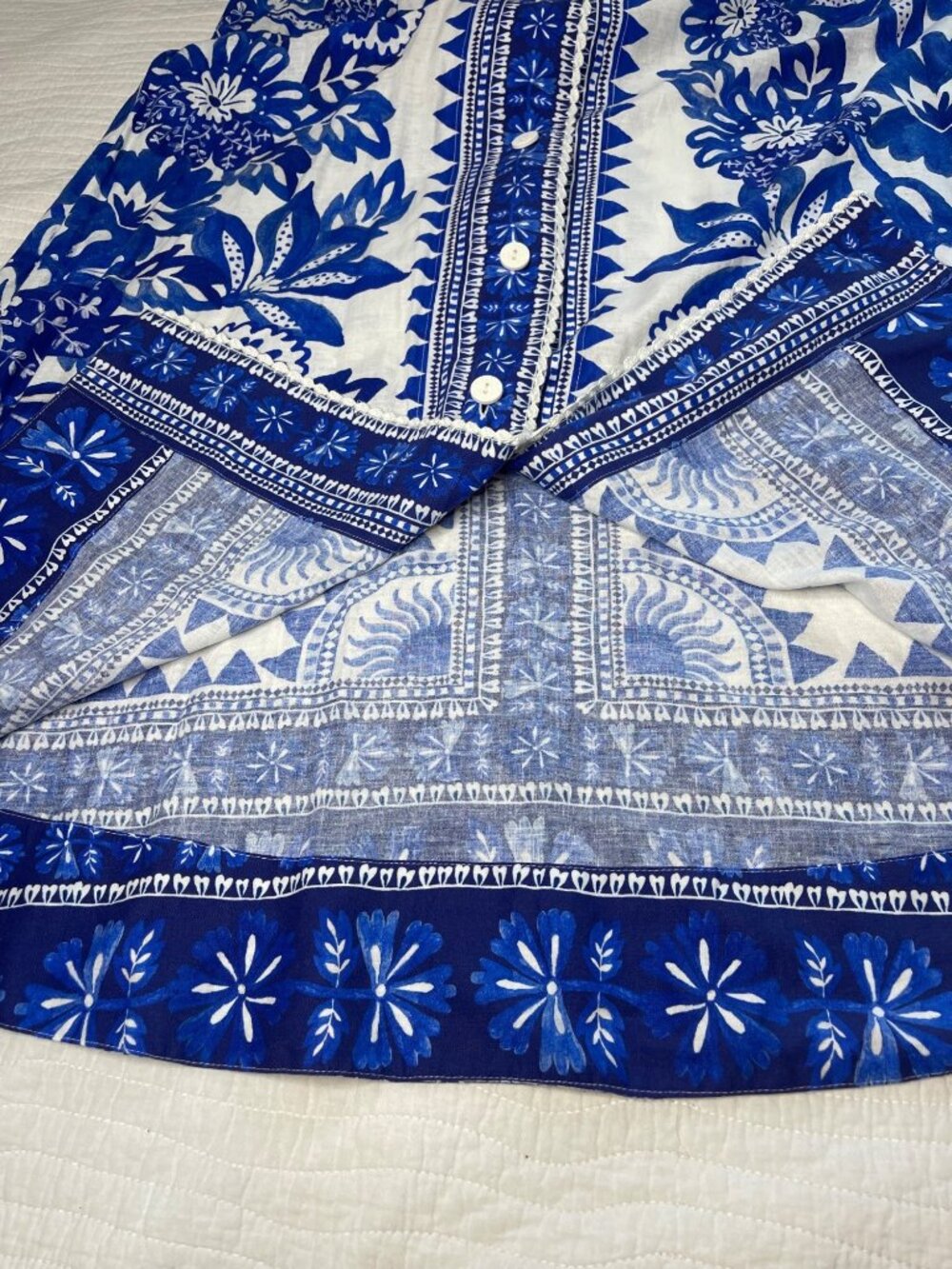 Farm Rio Flora Tapestry Off-White & Blue Maxi Dress SZ L Coastal Chic NWT - Picture 11 of 15